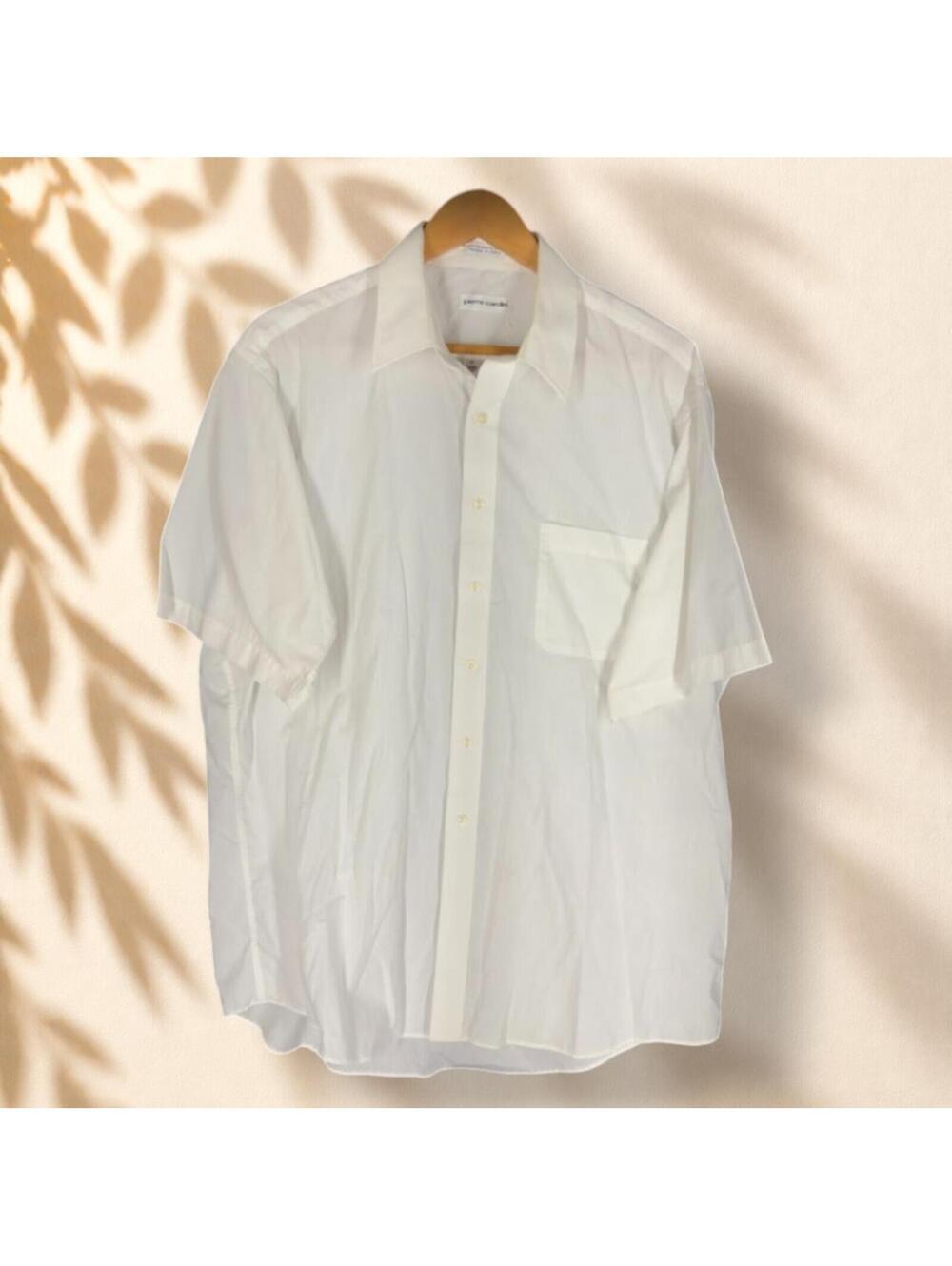Pierre Cardin Shirt Men 34 White Button Up Collared Short Sleeve Pockets